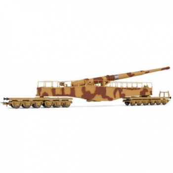 H0 D DR Eisenbahngeschütz K5, 12A, Ep.II, L= 357mm, beige braun, " Leopold " Tarnlackierung