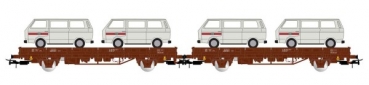 H0 D DB Flachwagen Kls Set. bel., St.2x, 2A, Ep.IV, L= 323mm,  braun,  4x VW T2, etc................