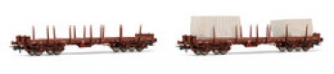 H0 I FS Flachwagen Set, Rmms,  2x, 1x bel., 4A, Ep.IV- V, L= 322, braun, Marmorblöcke