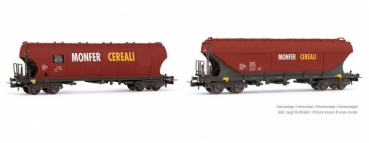 H0 I PRI Schwenkdachwagen Set 2x, Uagpps, L=352mm, 4A, Ep.VI, braun- schwarz, " MONFER CEREALI ",  etc...................
