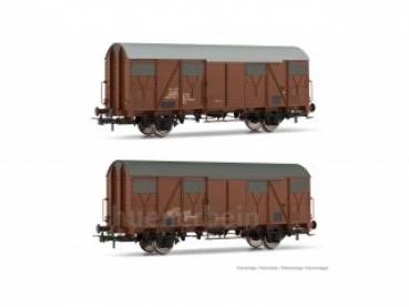 H0 I FS Güterwagen Set, 2teilig, ged., Ghs, 2A, Ep.IV- V, braun, offene Lüftungsschlitze, etc.............