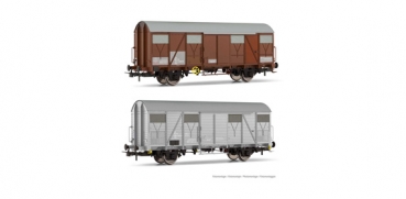 H0 I FS Güterwagen Set, 2teilig, ged., VGhs, VGs, 2A, Ep.IV- V, offene Lüftungsschlitze, braun, hellgrau, etc.............