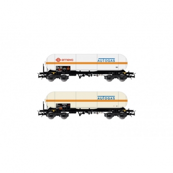 H0 I FS Gaskesselwagen Set 2x, Zagkks, 4A, Ep.V, oranger Streifen, " Autogas  ", etc.......................