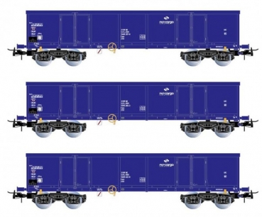 H0 PL PKP Güterwagen Set 3x, off., Eaos, L=480mm, 4A, Ep.V- VI, blau,  etc...................