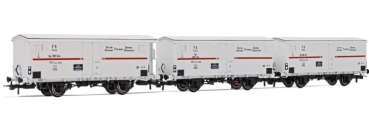 H0 I FS Kühlwagen Set 3x, Hgb, 2A, Ep.III, weiß, ohne Bremserhaus 2x, roter Streifen, etc............................................