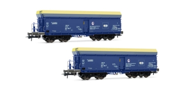 H0 PL PKP Selbstentladewagen Fals 3teilig, 4A, L=465mm, R=357mm, Ep.VI, blau- gelb, etc....................................