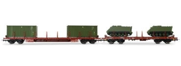 H0 mili I FS Flachwagen Set 2x , bel, Container, Panzer, 4A, Ep.IV- V, L=388mm, etc......................