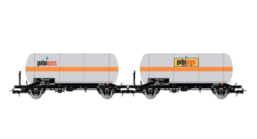 H0 I FS Gaskesselwagen Set 2x, mit Bremserbühne, 2A, Ep.III, L= 242mm, R= 357mm, " Liquigas ", etc.............................
