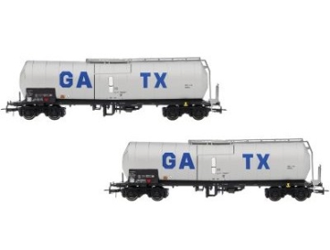 H0 GATX Kesselwagen- Set 2x, mit Bremserbühne, 4A, Ep.VI, grau, R=357mm,  " GATX- Logo ", etc..................................