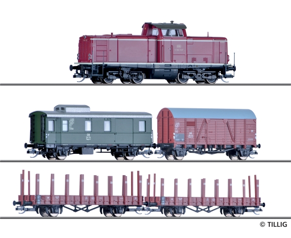 TT D DB Güterzug-Set Diesellokomotive V100, 4 Wagen dig. 2A Ep.III