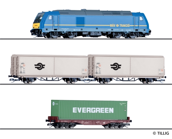 TT D PRI Güterzug-Set, Diesellokomotive 2 Schiebewandwagen, 1Containerwagen Ep.VI, etc.........................................