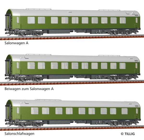 TT D DR Reisezugwagen-Set 3x 4A Ep.IV Salonwagenzug 2, etc........................................................................................