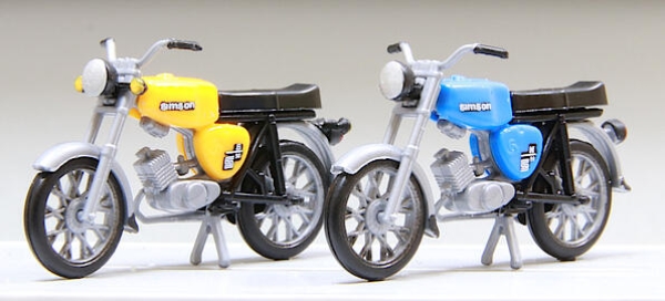 H0 D DDR Kleinkraftrad Moped S50 2x , blau, rapsgelb
