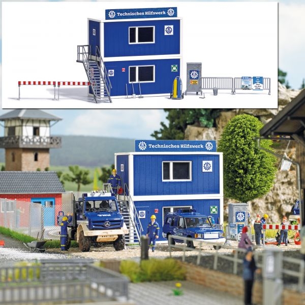 H0 Geländegestaltung BS THW Container Set, 69x 28x 30mm, Farbe blau, Treppe, Verteilerkasten, Werkzeug, etc......................................................................