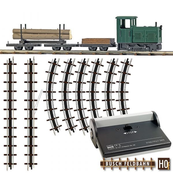 H0f Waldbahn Set, Diesellok LKM Ns2f, Rungen- Niederbordwagen, Gleisoval Bogengleise 8x, Gleis gerade 133,2mm, Anschlussgleis 133,2mm, Batterikasten mit Schalter Vor- Rückwärts- Stopp, etc...................................................................