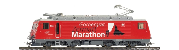 H0e Bahnfahrzeuge Ch MGB Elektrolokomotive HGe 4/ 4, II, 104, 4A, Ep.VI, rot,  " Gornergrat Zermatt Marathon ", etc................................................................