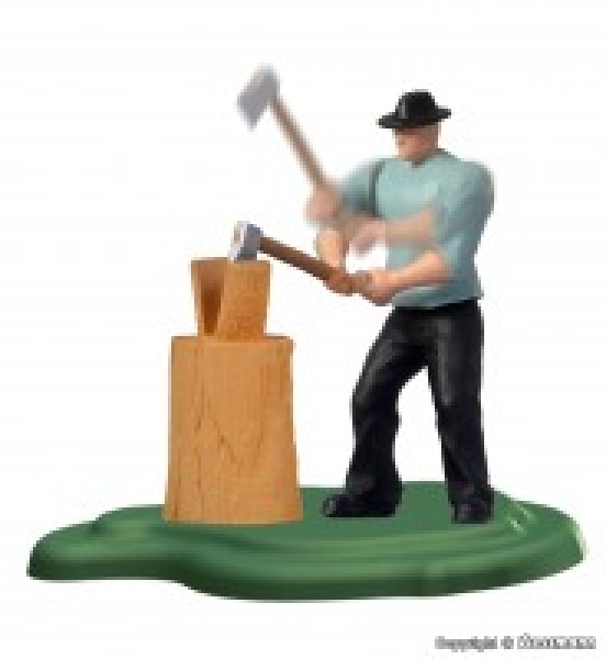 H0 Figur Holzhacker mit Axt und Hauklotz, bewegt, ET=39mm, etc...............................................................