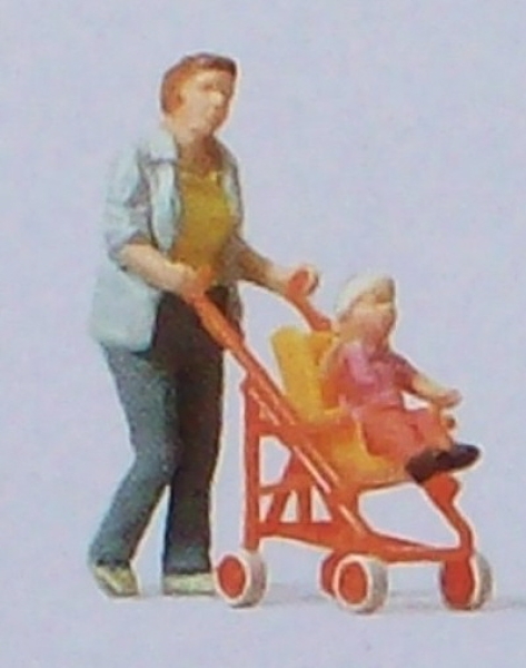 H0 Figur Frau mit Buggy