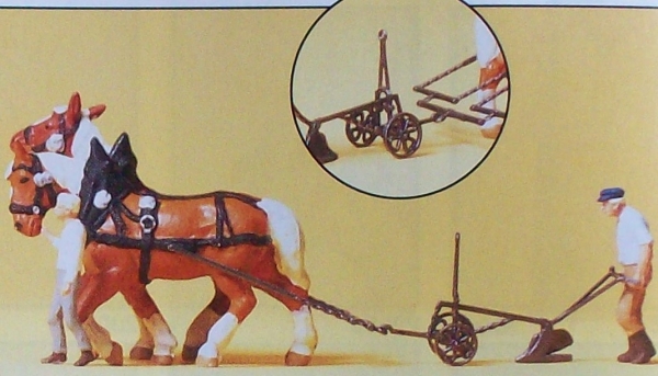 H0 Figur Bauer mit Pflug zwei Pferde etc..........................................................................................................................................................................................