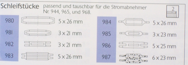 H0 D DB Schleifstücke Paar für 944 965 968, etc.......................................................................................