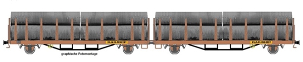 H0 D DR Güterwagen Fährbootwagen Laas- Einheit Doppeleinheit Railship, einfarbig, beladen mit großen Stahlrohren, 2A,, etc..................