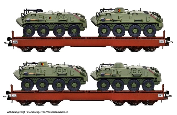 H0 D DR Schwerlastwagen Samms 4860, Set 2teilig, 6A, abgeklappte Bordwände, Schützenpanzerwagen, SPW 60 PB, braun, einfarbig, etc.................