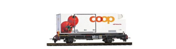 H0m Bahnfahrzeug Ch RhB  Containerwagen  Lb- v 7881,  2A Ep.VI, " Coop " Tomate, etc..................................................................