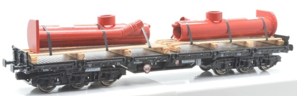H0 D DB Schwerlastwagen Samms, 454, 6A, beladen mit roten Maschinenteilen, einfarbig, schwarz, etc...............