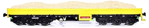 H0 D DB Schwerlastwagen Samms- u, 454, 6A, beladen mit Schotter, Bauzugwagen Bahnbaugruppe, beladen mit Sand, gelb- schwarz- schwarz, etc.............