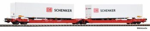 H0 D DB Taschenwagen Set, 3000e, bel., 3A, Ep.VI, L= 393mm, R= 358mm, Container " DB Schenker " 2x, etc....................................