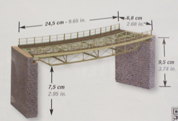H0 Geländegestaltung BS Laser Cut Brückenfahrbahn gebogen mit Brückenköpfen, Länge 24,5cm, Höhe 9,5cm, Durchfahrtshöhe 7,5cm, etc............