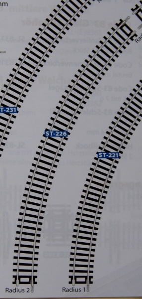 H0 Bahnausstattung Peco Code 100, Gleis gebogen, R 2, 438mm, 1/ 8, 45°
