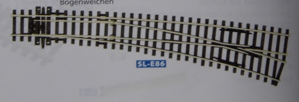 H0 Code 100 Bogenweiche rechts, 256mm, R1524mm, R762mm, 10°