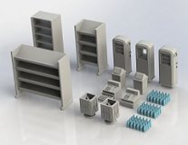 H0 Ausstattung BS Zubehör Set I Ausstattung Tankstelle 15x, Kasse, Regale, Mülleimer, Ölflaschen, etc...................