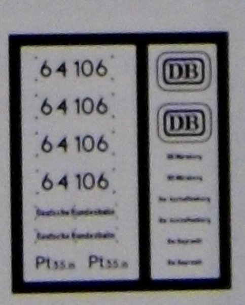 H0 Ausstattung BS D Dampflokomotive BR 64 Ätzbeschriftung