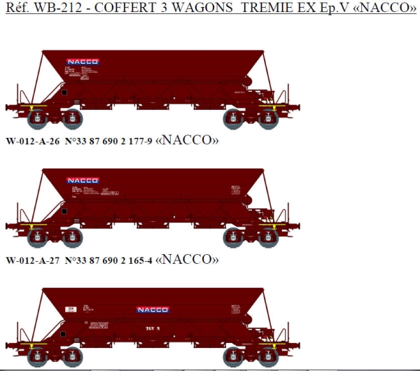 H0 SNCF Selbstentladewagen Set 3x 4A Ep.IV braun nacco