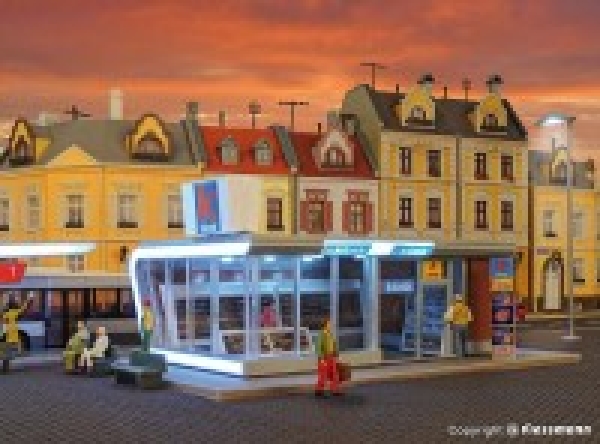 H0 Gebäude BS Kiosk inkl. Beleuchtung LED, Funktionsbausatz, 14,9x 9,6x 6cm , etc...........................................................