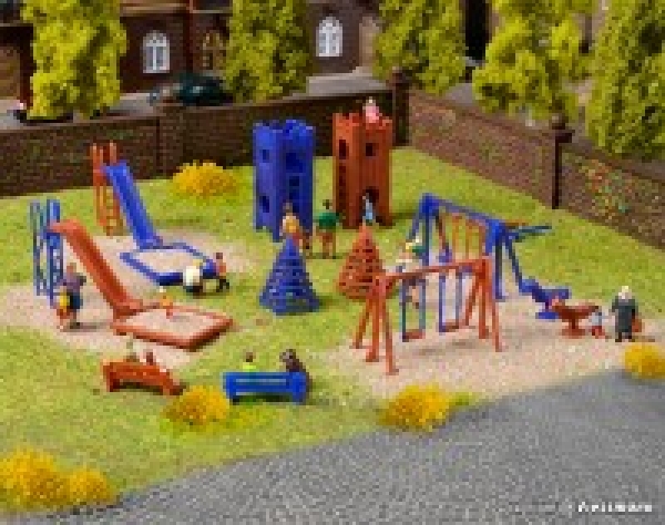 H0 Ausstattung BS Kinderspielplatz Set, Schaukel, Wippe, Rutsche, etc....................................................................