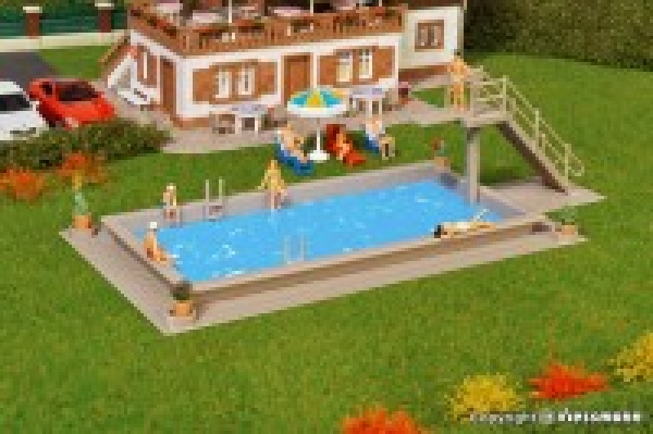 H0 Gebäude BS Schwimmbad mit Sprungturm, L=17x 8x 4,5cm, etc......................................................................