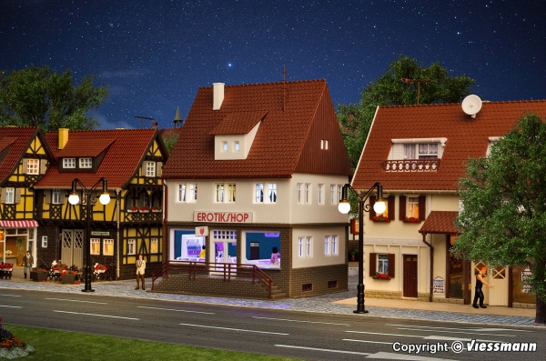 H0 Gebäude BS Erotikshop mit Inneneinrichtung und LED Beleuchtung, L= 10x 9,5x 15cm, etc.................................................................