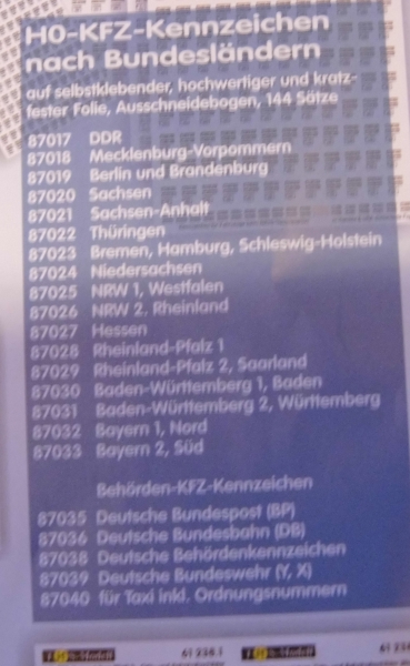 H0 D KFZ Kennzeichen selbstklebend Taxi inkl. Ordnungsnummern
