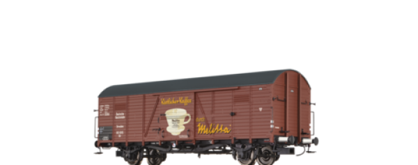 H0 D DRG Güterwagen ged., Glr , 80 695,  2A , Ep.II, L=139,1mm braun,  " Melitta "