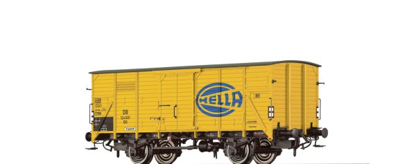H0 D DB Güterwagen ged. G10, 124 601, 2A, Ep.III, L=197,2mm, gelb, " HELLA "
