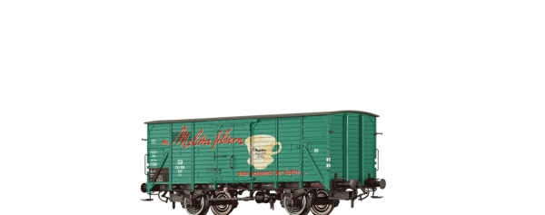 H0 D DB Güterwagen ged., G 10,  134 108,  2A, Ep.III, L=110,3mm, grün, " Melitta "