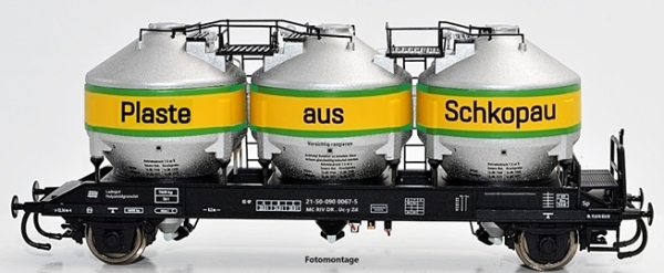 TT D DR Güterwagen Silowagen Uc- Y,  Chemiefaserkombinat Schwarza, Transport von Kunststoffgranulate, mit Bremserbühne, 2A, Ep.4, Silos  alufarben, etc.........