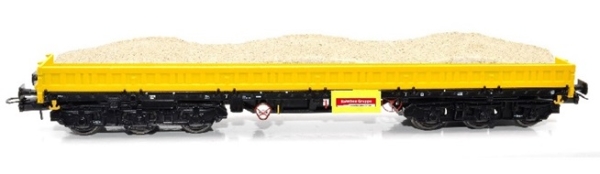 TT D DB Schwerlastwagen Bauart Samms- u, 454, Bauzugwagen Gruppe Bahnbau, beladen mit Sand, gelb- gelb- schwarz, etc.............