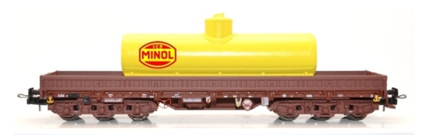 TT D DR Schwerlastwagen Bauart Samms, 4860, 6A, beladen schwarzer Altölsammelkessel, Logo VEB MINOL, einfarbig, braun, etc.........