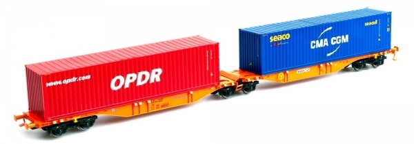 H0 D DB Containertragwagen doppelwagen, Sggmrss,  4A, Ep.VI, beladen, " OPDR, CMA  " etc.....