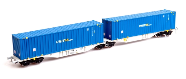 H0 D AAE Containertragwagen doppelwagen, Sggmrss, 90,  4A, Ep.VI, beladen, " UNIT45.COM " etc.....