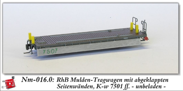 nm Ch RhB Tragwagen 7501 unbeladen Seitenbordwände abklappber